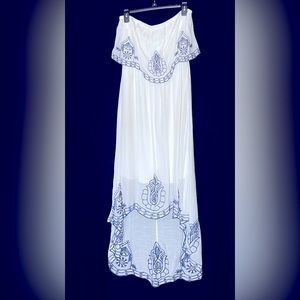 Strapless dress size medium. White with dark blue detail stitching.